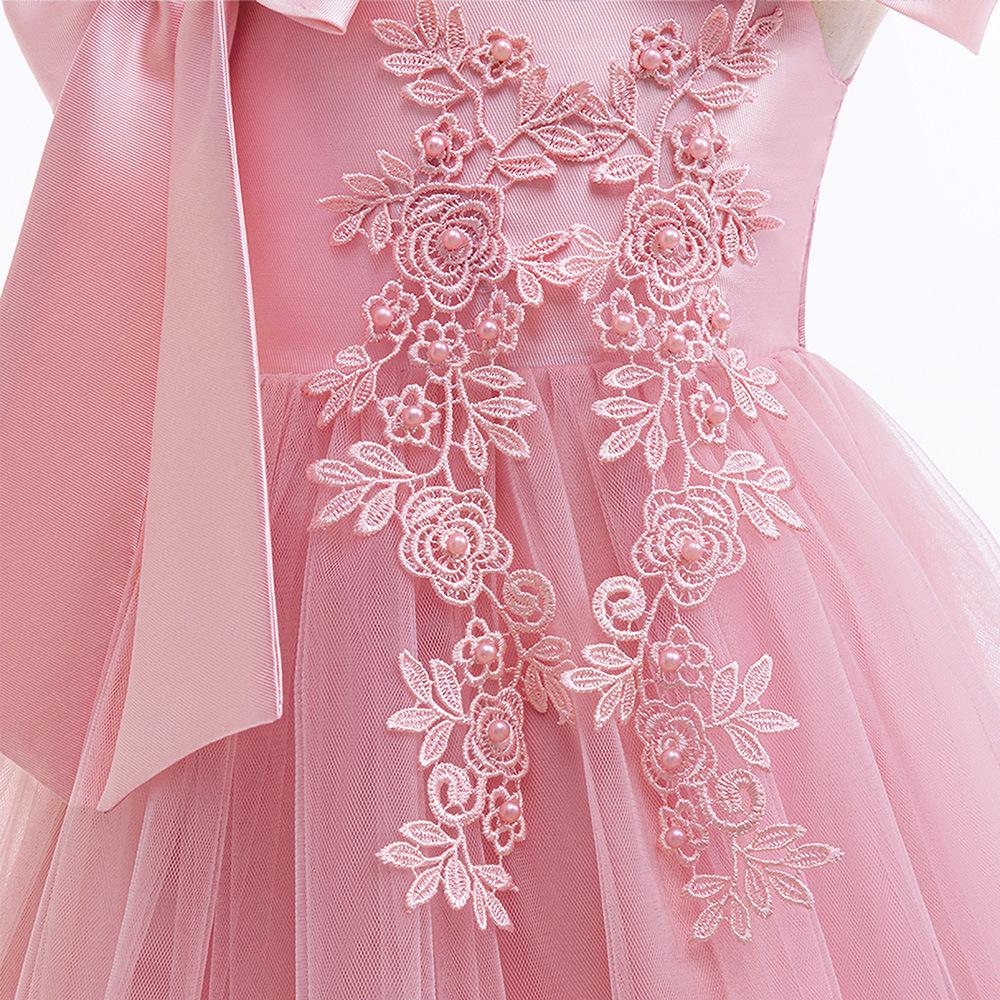 Girls' Off-Shoulder Spaghetti Strap Beaded Flower Princess Wedding Dress