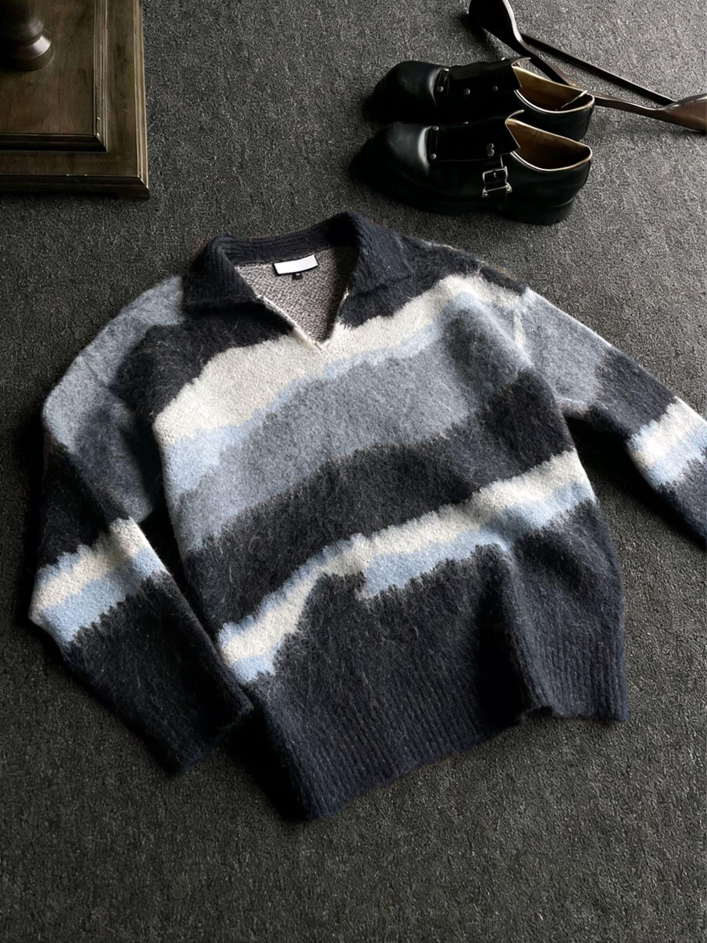 

Men s Color Block Striped Lapel Sweater - Trendy, Loose Fit, Lazy Style for Autumn/Winter 2XL чорний