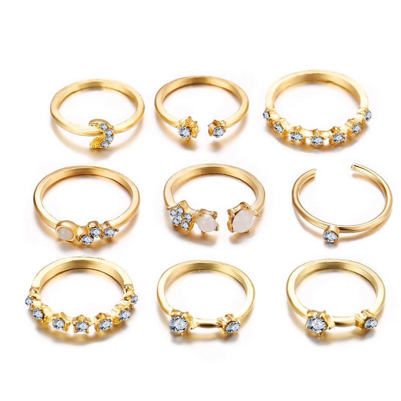 Trendy Star and Moon Rhinestone Retro Knuckle Ring for Women