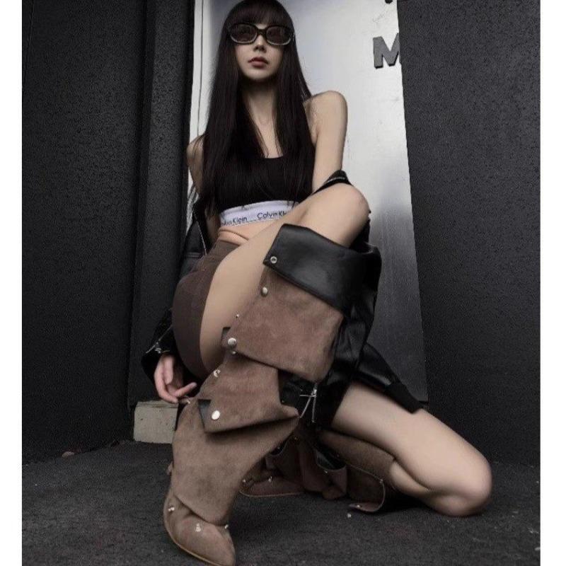 Fashion Button Spliced Two-Wear 2025 Summer New High-Heeled Fashion Boots Women's Pointed Toe Stiletto Heel Thigh Boots