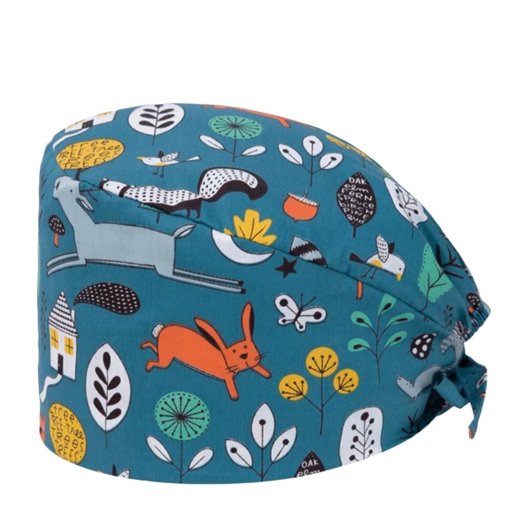 Unisex Cartoon Printing Scrub Cap Adjustable Buckle Print Design Lab Scrub Hat Breathable Soft Pure Healthcare Hats Pet Hospital