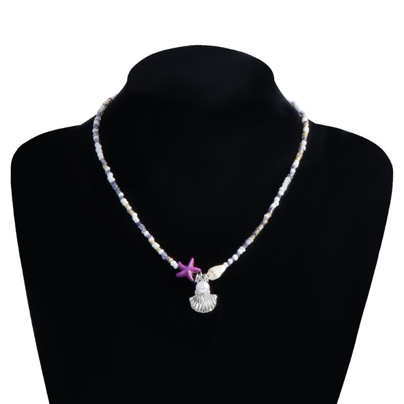 Beautiful Bohemian Starfish Pendant Necklace Colorful Bead Choker Adjustable Neck Chain Jewelry for Women and Girls