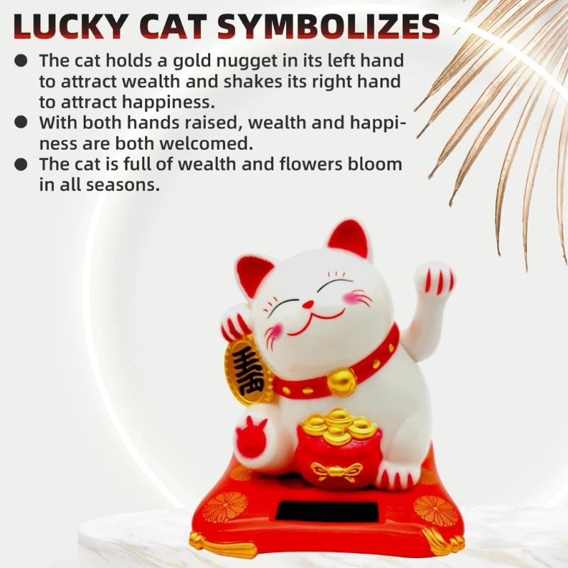 Lucky Fortune Cats Solar Energy Activated Moving Arm Vehicle Desktop Ornament Wealth Symbol Home Decoration