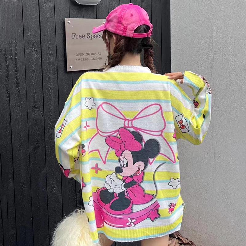 European-Style Rhinestone Cartoon Long-Sleeve Sweater for Women - Casual, Versatile Knit Top for Spring & Autumn