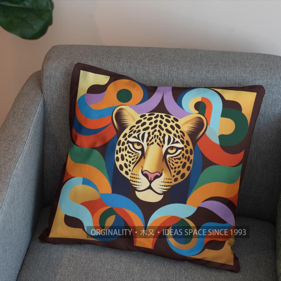 2D Leopard Print Pillow Cover With Ornate Border Pattern Cushion Cover Suitable For Sofa Bedroom Car Pillow Cover