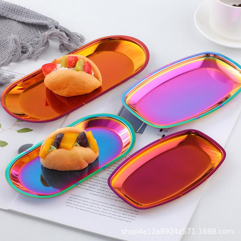 Stainless steel square steel plate, hotel restaurant, Dim sum plate, jewelry plate, ellipse, multi-purpose storage plate, towel plate