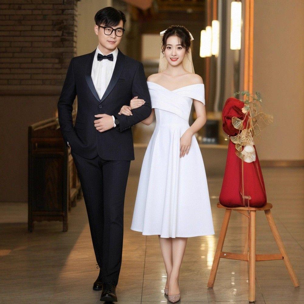 Elegantní bílé večerní šaty na svatby a narozeniny.