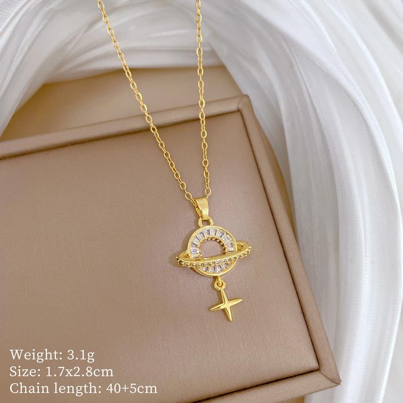 Planet Galaxy Full Diamond Light Luxury Temperament Gorgeous Full Diamond Necklace Women S Versatile Clavicle Chain Titanium Steel Chain