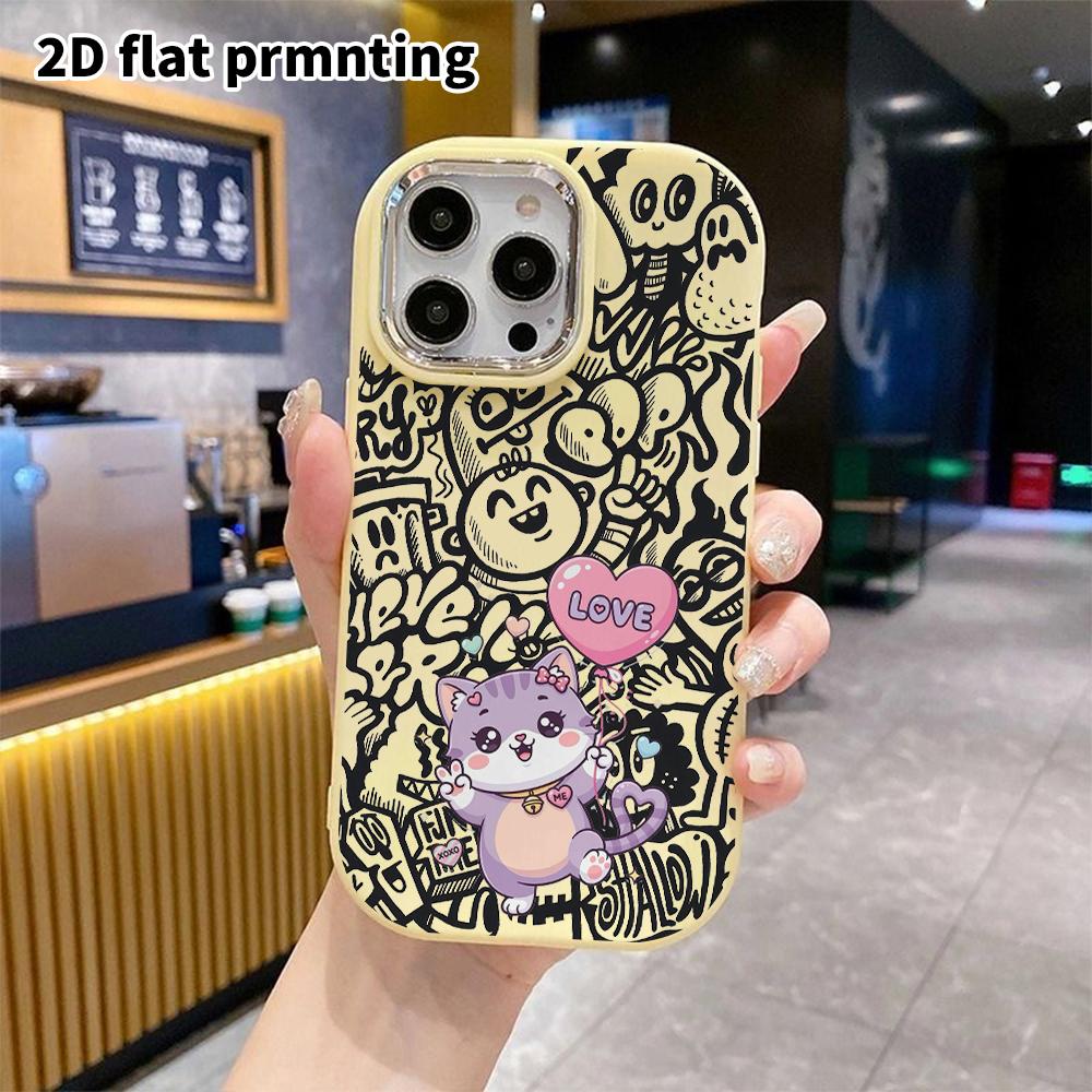 Phone case: 2D flat design suitable for iPhone 18 17 16 15 14 13 Pro protective case, couple style, purple cat, Christmas and Halloween gift