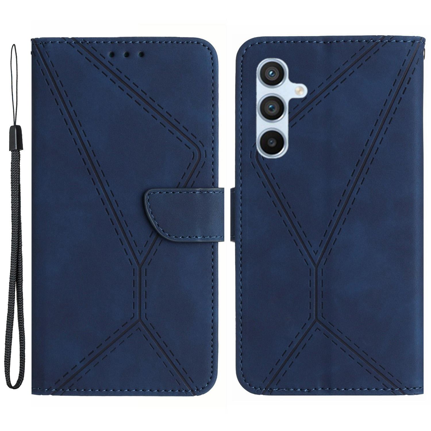 

HT05 For Samsung Galaxy A05s 4G Case PU Leather Wallet Imprinted Line Phone Cover Blue