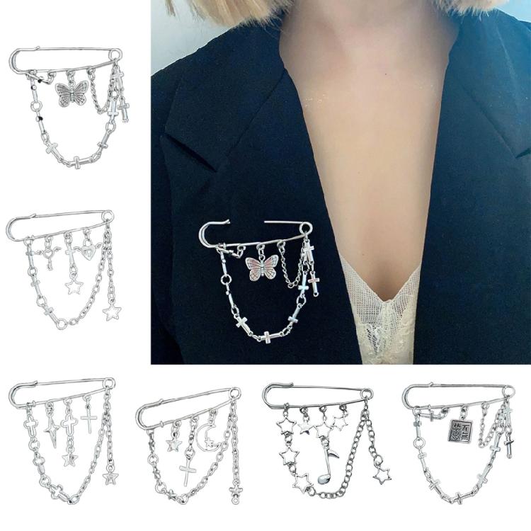 Trendy Star Women Brooch Pin Tassels Chain Safety Pins Backpack Handbag Ornament