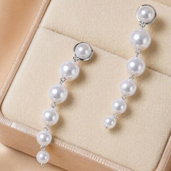 1 Pair Women Earrings, Imitation Pearls Long Earrings, French Style Long Drop Earrings, Lightweight Natural Earrings for Jewelry Gift