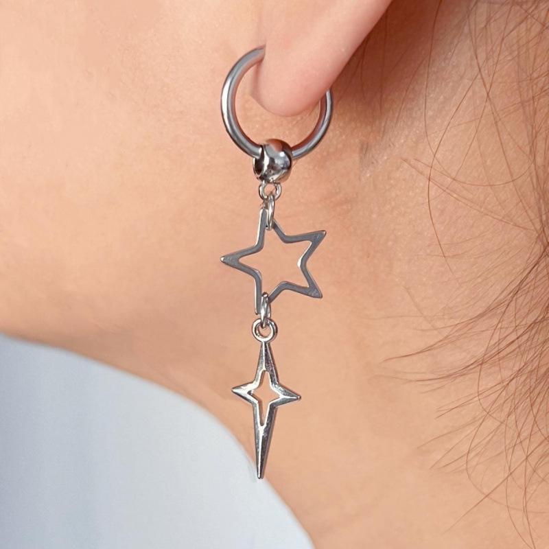 Cross-border Star Dangle & Hoop Earrings - Trendy Stainless Steel Fashion