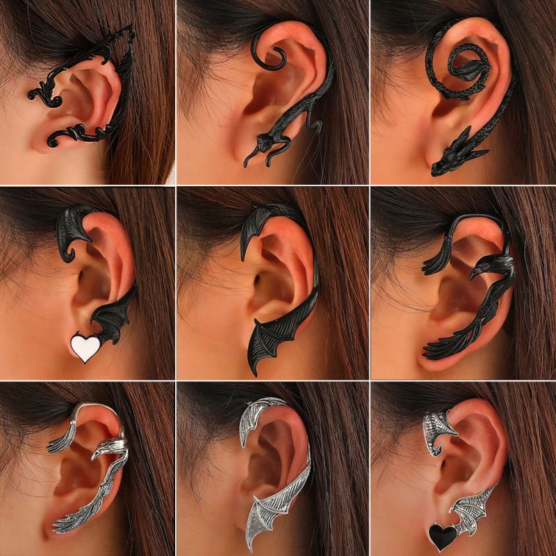 Steampunk Elf Dragon Ear Cuff Single Side Alloy Cat Bat Design Non-Piercing Bone Clip Women