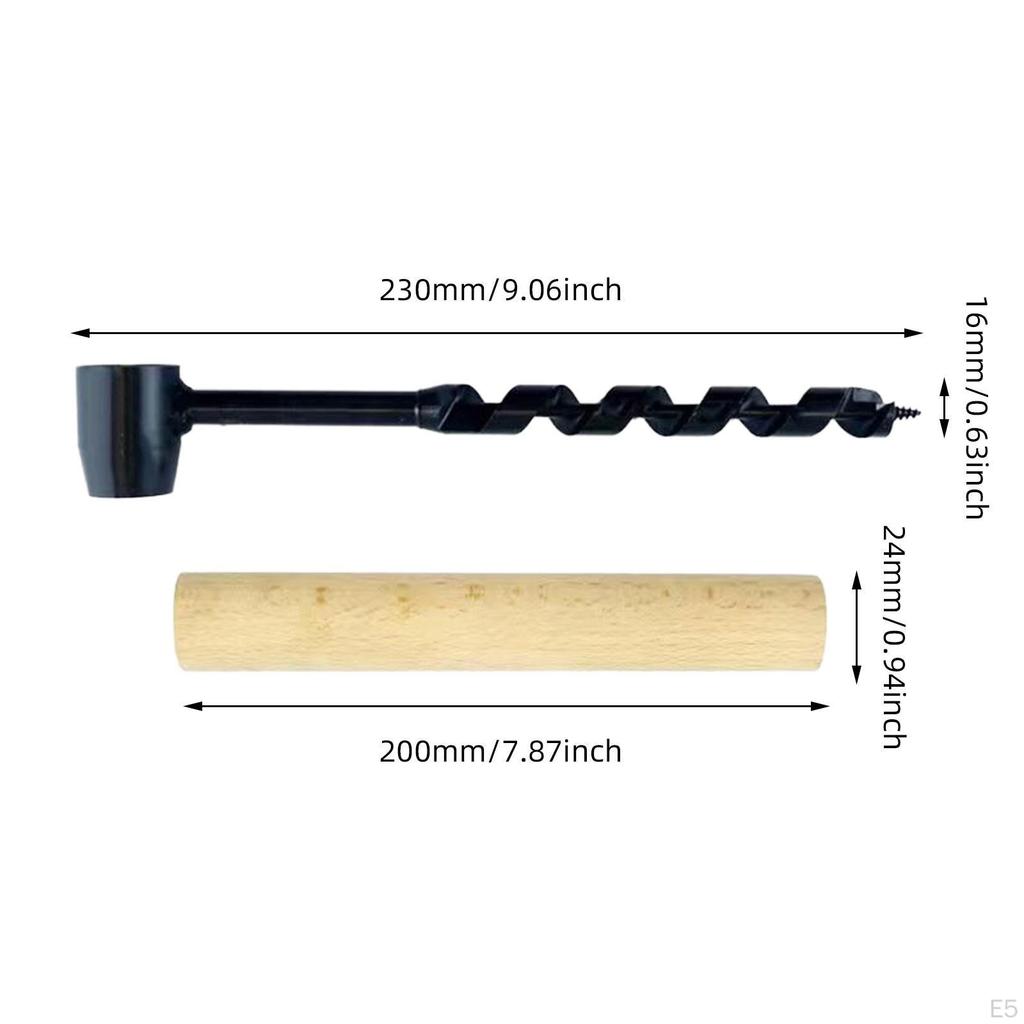 Auger Drill Hand Hole Bit Easy To Use Multipurpose Survival Tool with Wooden Handle for Hiking