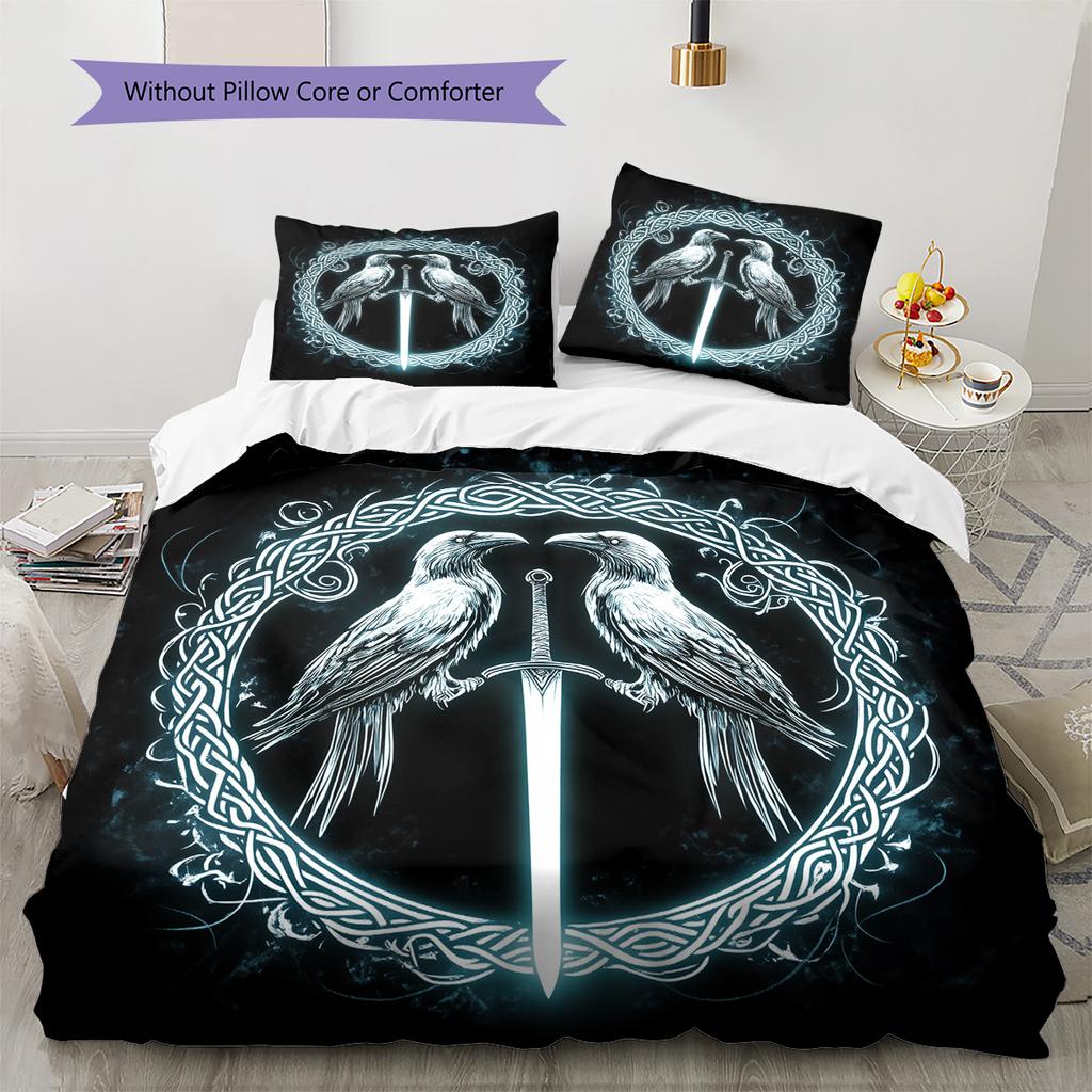 Bird and Sword Pattern Bedding Quilt Set Home Decoration Gift (1 * duvet cover + 2 * pillowcase without core)