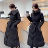 Large lapel cotton-padded clothes female slim and thin over the knee long winter new cotton-padded clothes thickened waist cotton-padded jacket