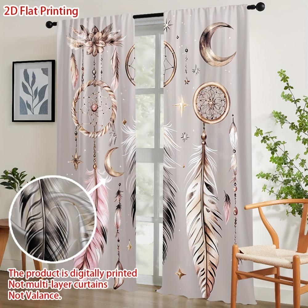 2PCS Digital Print Curtains, Feather Moon, Bohemian Style