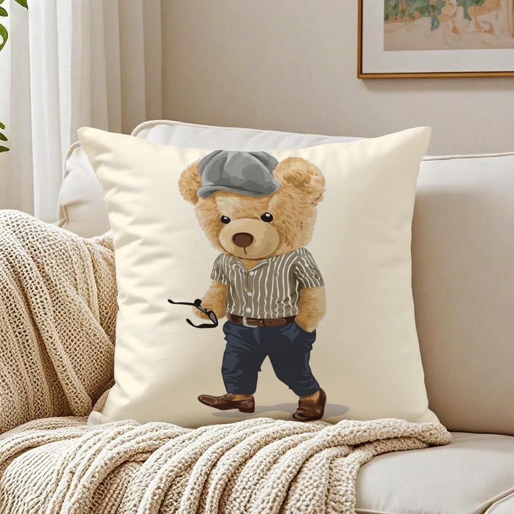 Orso Preppy Americano Moda Carino PPolo Copricuscino Federa Antiacaro Soggiorno Divano Decorazione Cuscino Stanza