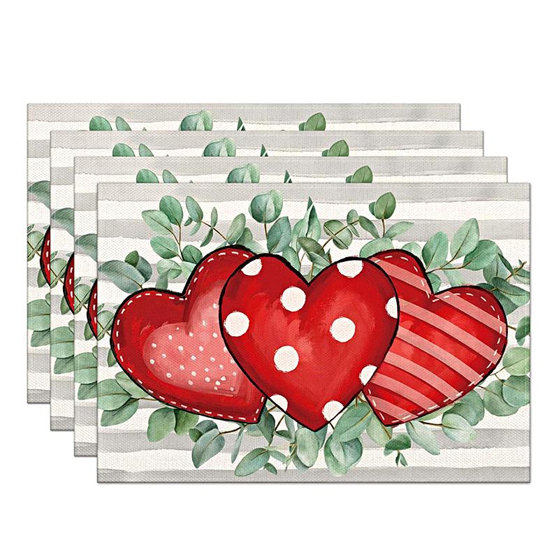 

Набор из 4 прямоугольных термостойких салфеток с романтическим рисунком в виде сердец любви размером 12x18 дюймов для декора столовой на годовщины и свадьбы 30*45cm