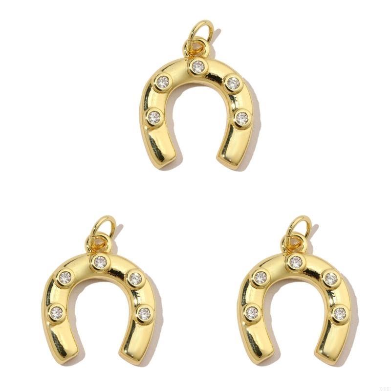 

3pcs Gold Plated Enamel Heart DIY Charms Women Cubic Ziron Horseshoe Necklace Pendants Dise Poke Earring Jewelry Making Supplies