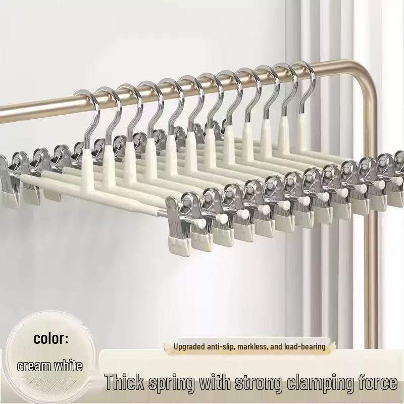 Non-Slip Traceless Pants Rack with Skirt Clips - Stainless Steel & Plastic-Coated for Household Storage