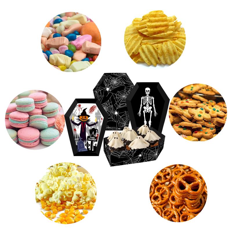 12Pcs Halloween Paper Food Serving Trays Black Horror Coffin Snack Cookie Gift Box Trick Or Treat Halloween Party Decor Supplies