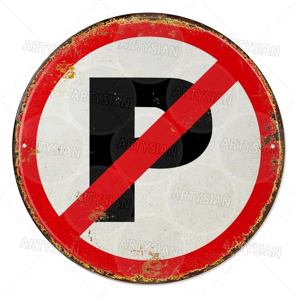 Vintage Retro Traffic Signs Collection HD Print Metal Tin Sign Featuring Unique Circular Warning Prohibition Plates (No C
