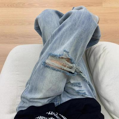 Broken Design Sense Jeans Women Summer Thin High-Waisted Loose Narrow Wide-Legged Pants Straight Leg Pants Retro Street Style Baggy Jeans for Ladies