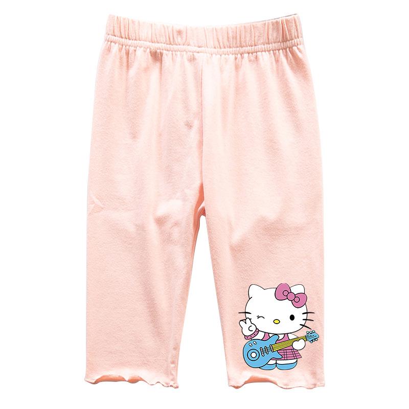 2022 Summer Girls' Cartoon Cat Print Capri Pants - Casual Fashion