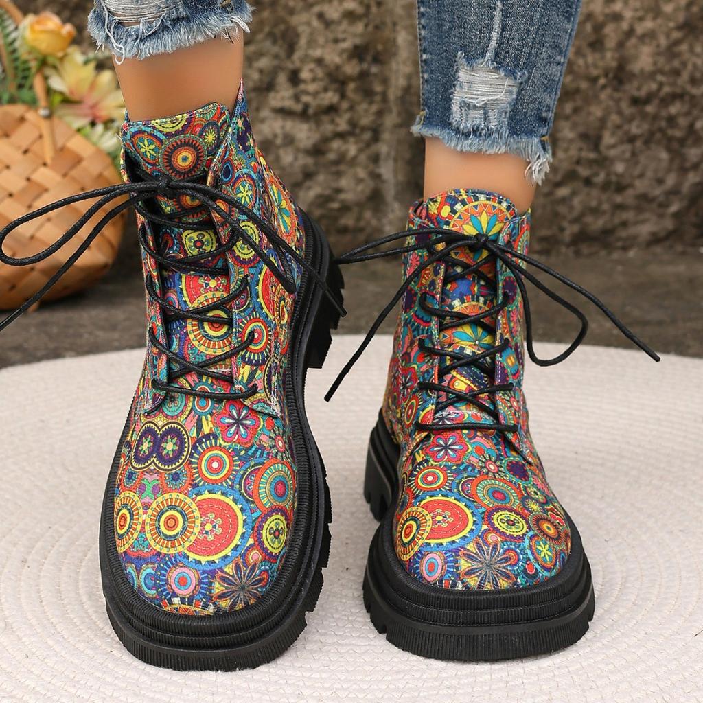 Womens Autumn New Cross-lace Designer Thick-soled Non-slip Short Boots Casual Lightweight Wear-resistant Womens Boots Large Size