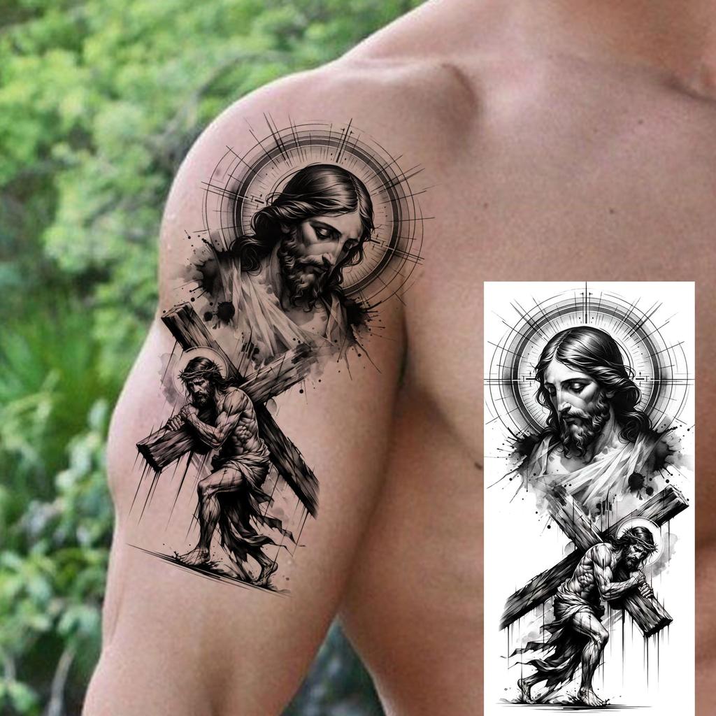 1 lapelis Realistiški Jėzaus Šventosios Motinos Maldos Laikini Tatuiruotės Vyrams Moterims Suaugusiems Ilgai Išliekančios Vandeniui Atsparios Laikinos Netikros Tatuiruotės Lipdukas