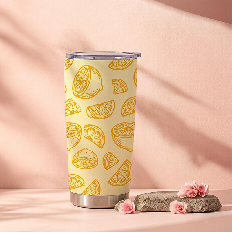 591ml Car Tumbler Lemon Element Straw Cup Stainless Steel Tumbler Coffee Tumbler Tumbler With Lid 20oz Car Straw Cup