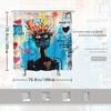 1pc Abstract Artistic Humanoid Figure Shower Curtain, Vibrant Mismatched Eyes Crowned Head Graffiti Style Urban Surreal Design,