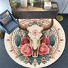 Bohemian Buffalo Skull Round Area Rug,Carpet Rug for Living Room Bedroom Sofa Playroom Decor,Non-slip Floor Mat