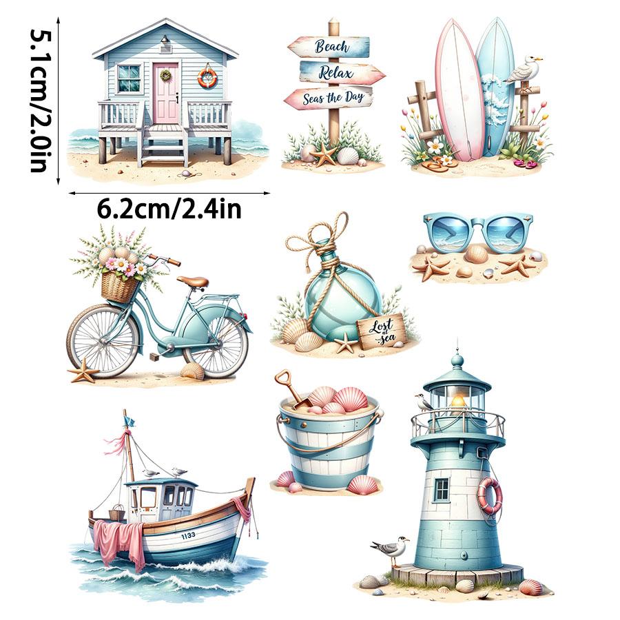 3 Sheet Summer Beach Tropical Vacation Nautical Diy Uv Dtf Rub On Transfer Stickers Craft Glass Mug Cup Wraps Junk Journal Decor