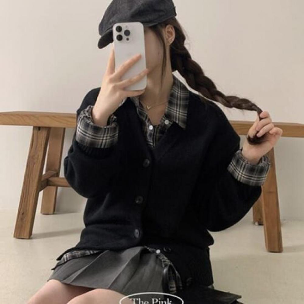 The Pink V Neck Loose Fit Knit Cardigan