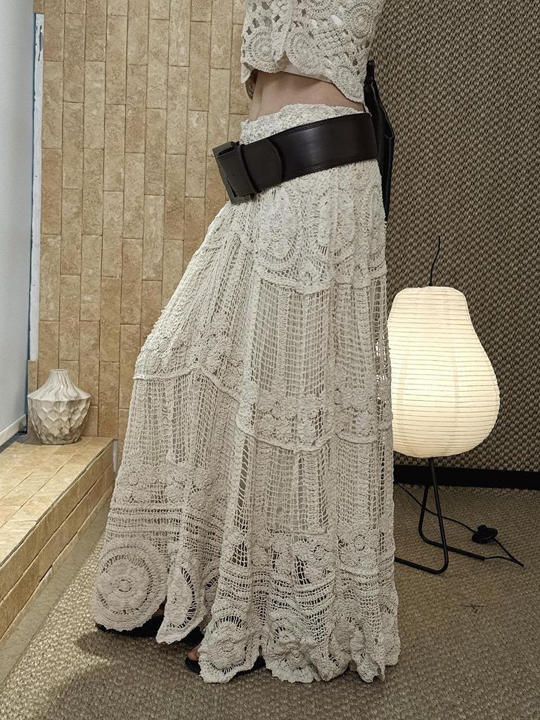 Frühlingshafter Französisch-Bohemian-Häkel-A-Linien-Langrock für Damen