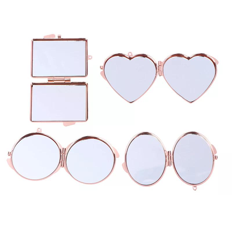 Mini Folding Mirror Keychain Round Heart Oval Square Shape Double Sided Cosmetic Mirror Metal Folding Keychain Makeup Mirror