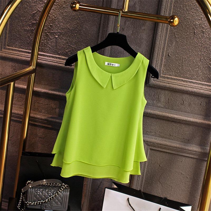 

Summer New Style Collared Chiffon Shirt Loose Sleeveless Top Women s Vest 5XL