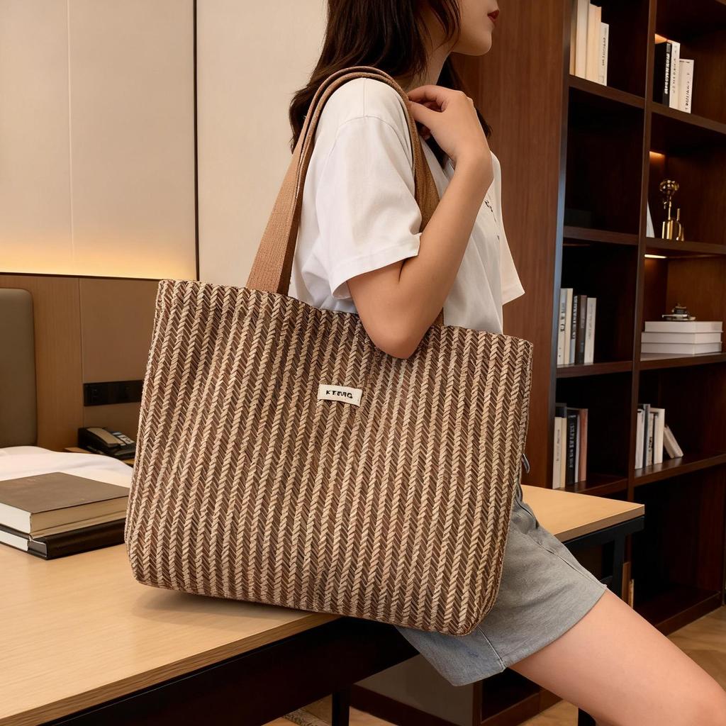 Striped Canvas Tote Bag: Large-Capacity, Fresh & Stylish Shoulder Bag