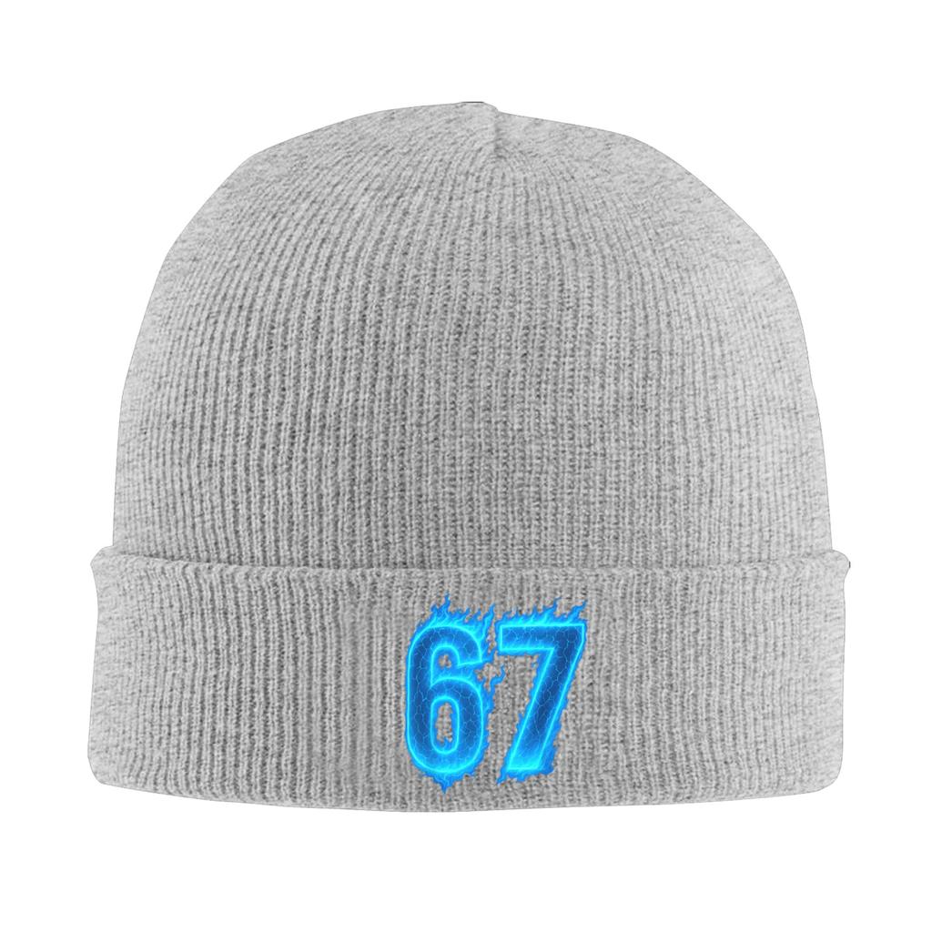 67 Six Seven Blue Flame Colorful Cool Funny 6 7 Meme Beanie Hats Knitted Hat Adult Cool Elastic Caps Winter Gym Bonnet Hats