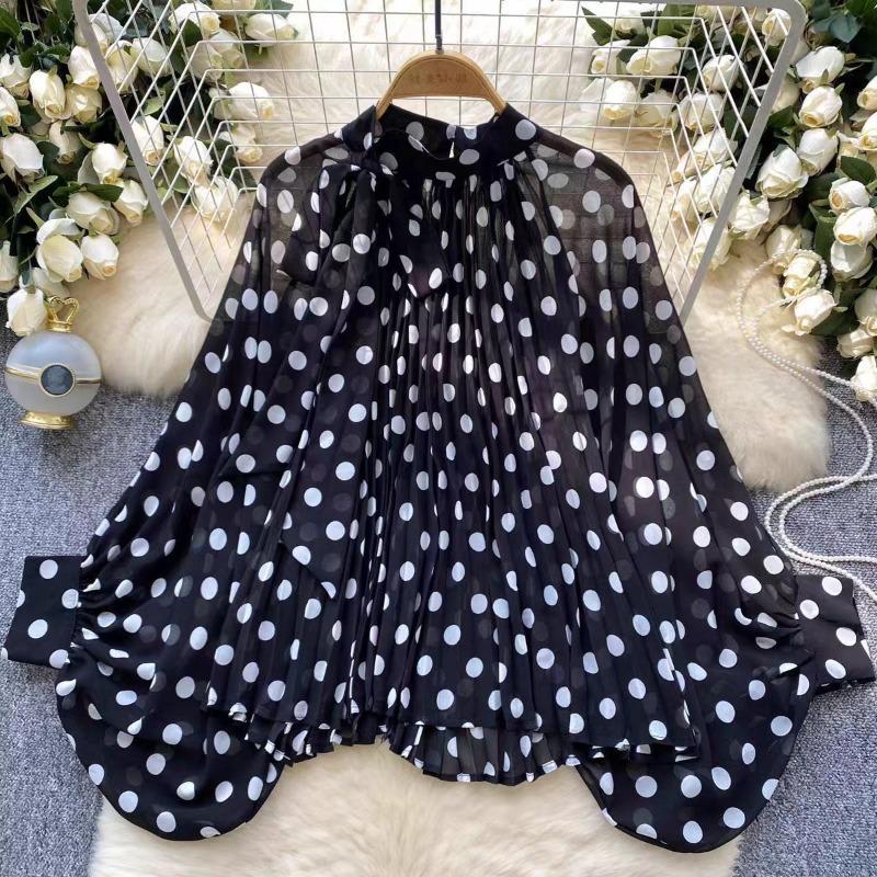 

Elegant All-match White Wave Point Blouses Long Sleeve Oversize Shirt Women Spring Autumn Loose Tops Mujer One Size чорний/білий