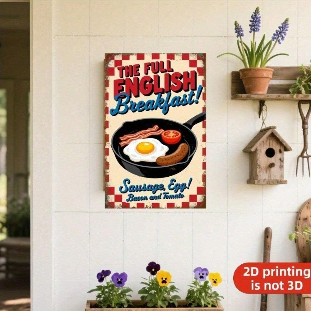 Vintage English Breakfast Tin Sign Retro Sausage Egg Bacon Tomato Kitchen Wall Art Restaurant Home Decor