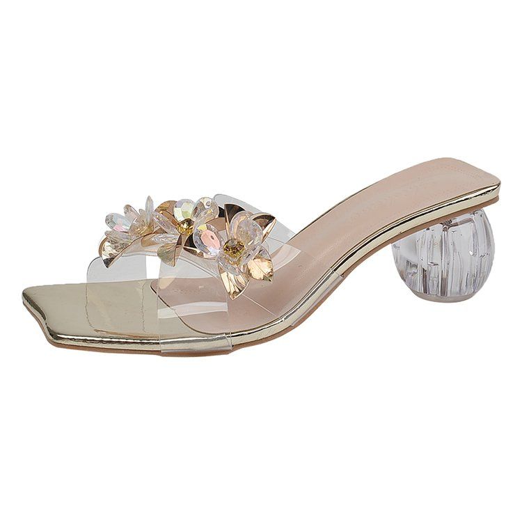 

Fashion Flowers with Heel Slides Clear Women s Slippers and Ladies Sandals Sexy Crystals Korea Style Low Price 2025 Trend Stylish Shoes 34