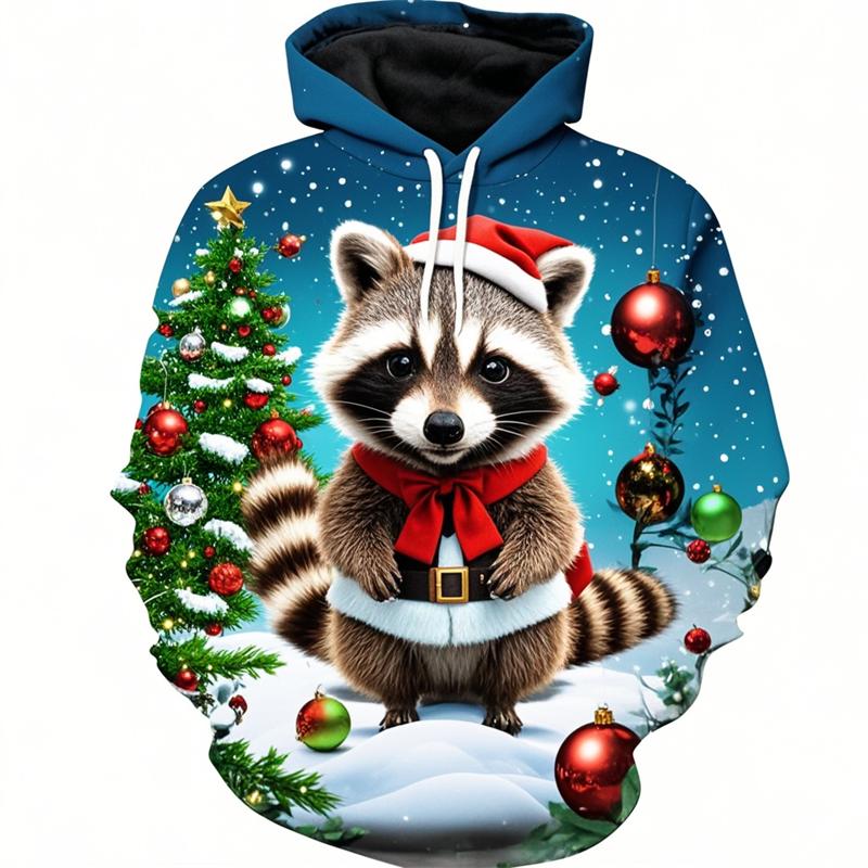 Cute Raccoon Graphic Sweatshirts Harajuku Fashion Christmas Hoodies For Men Female Clothes Tracksuit Boys Pullovers Kids Tops