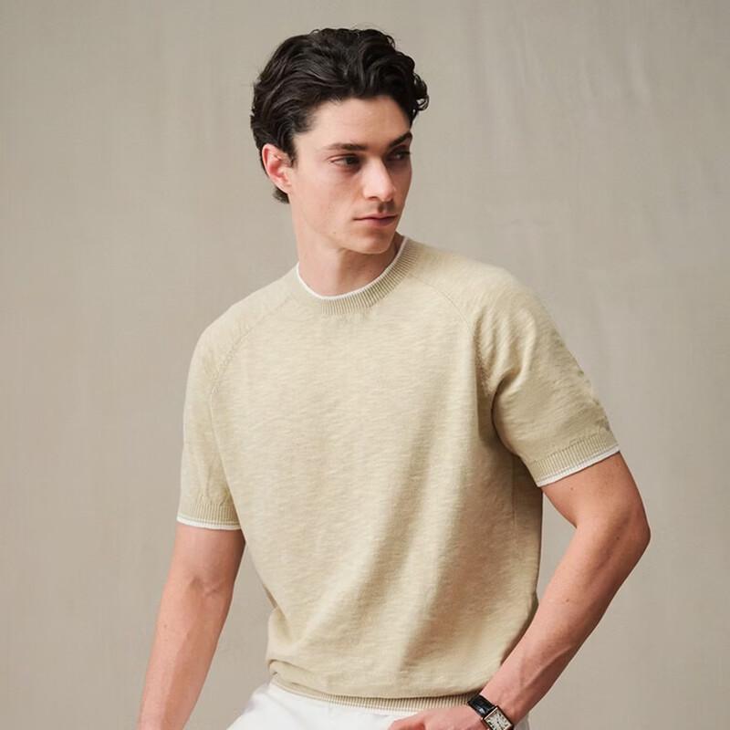 FULL MONTY Men s Color-Block Raglan Linen-Cotton T-Shirt L