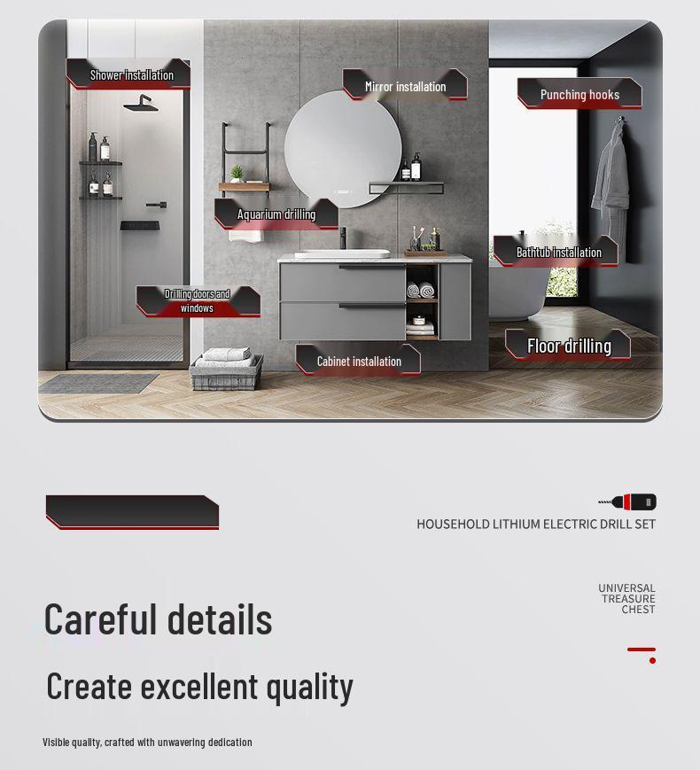 Cordless Lithium Battery Drill Hand Tool Set for Electricians & Carpenters - Multifunctional Repair Kit with Tool Box