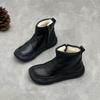 Johnature Retro Warm Wool Short Boots Versatile Snow Boots Thick Soled Side Zipper Cowhide Women's Boots