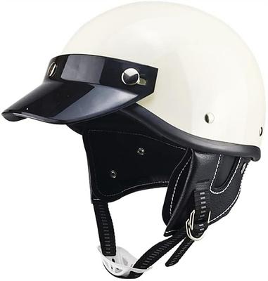 Japanese Style Half Cover Helmet Half Cap Helmet Visors Ivory ABS Leather Ear Straps (23AE,L)